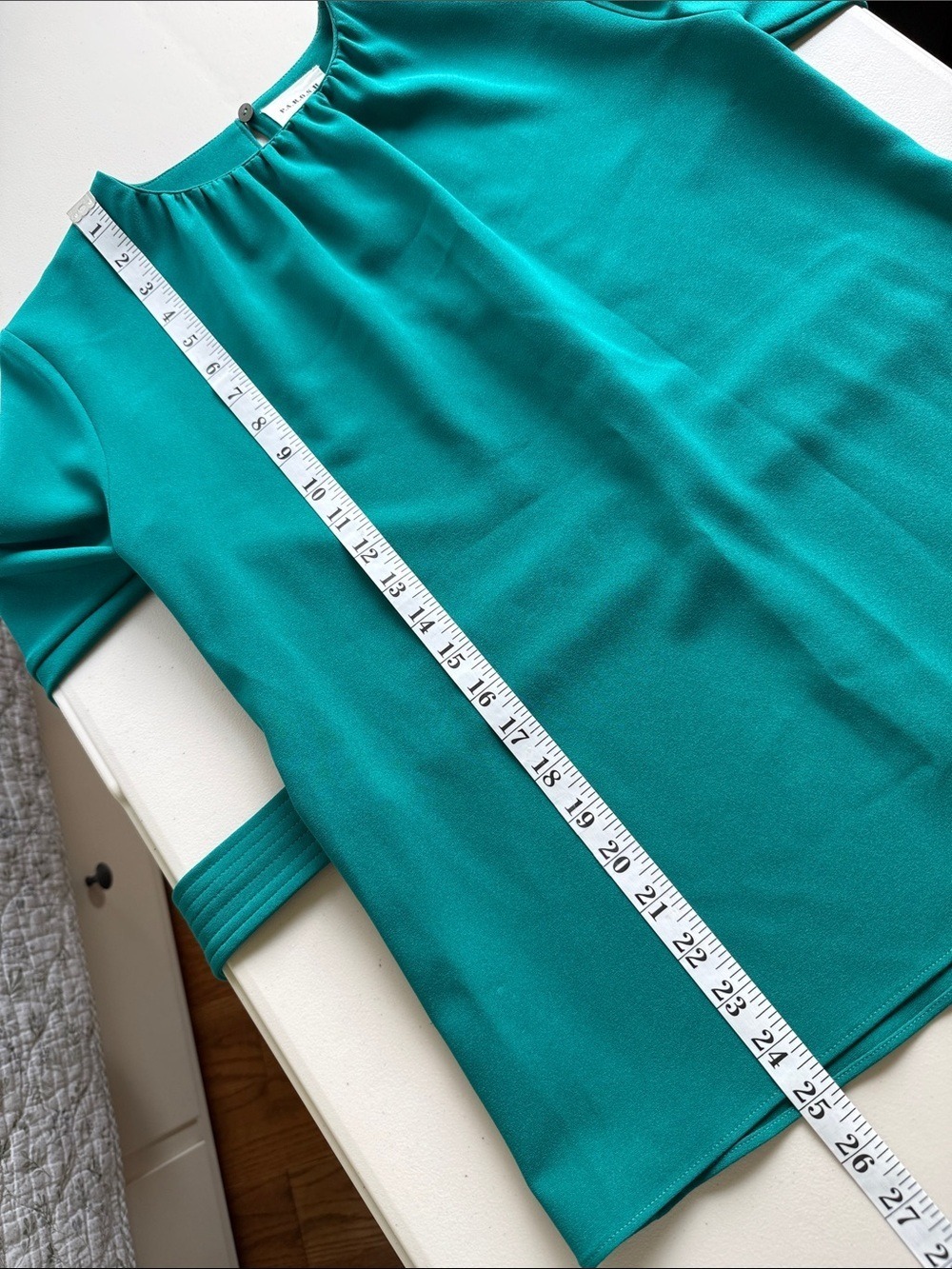P.A.R.O.S.H. Italian Designer Gathered Tie-Waist Blouse Emerald Teal Green Sz S - Picture 12 of 17